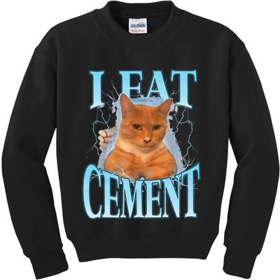 I Eat Cement Cursed Cat Funny Oddly Specific Dank Meme Kids Sweatshirt