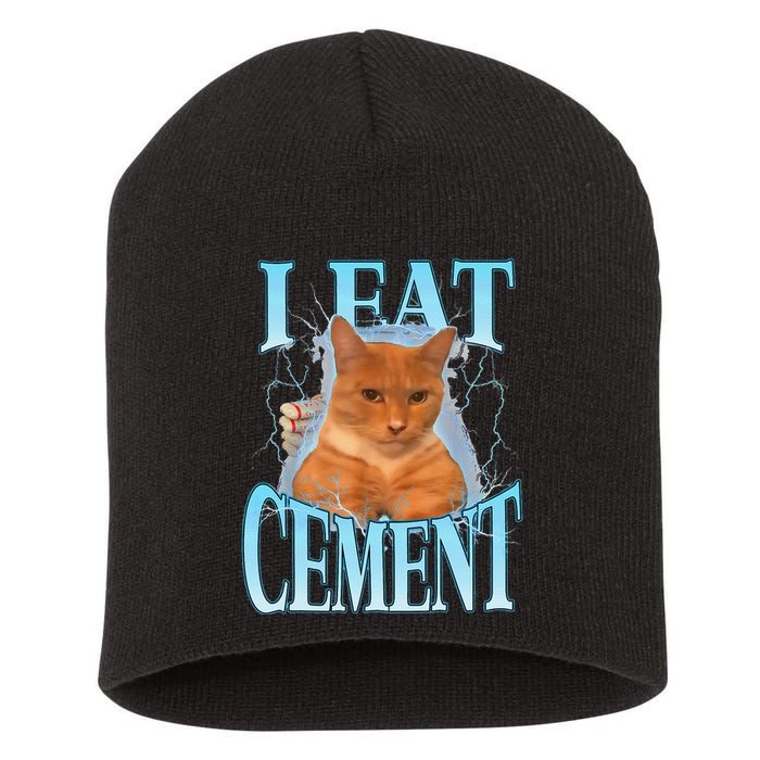 I Eat Cement Cursed Cat Funny Oddly Specific Dank Meme Short Acrylic Beanie