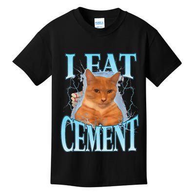I Eat Cement Cursed Cat Funny Oddly Specific Dank Meme Kids T-Shirt