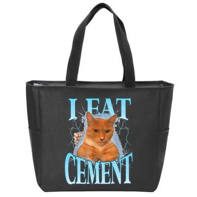 I Eat Cement Cursed Cat Funny Oddly Specific Dank Meme Zip Tote Bag