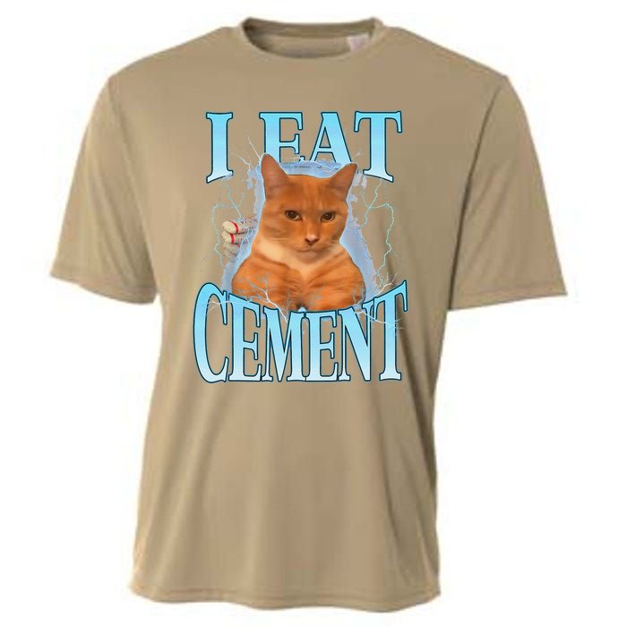 I Eat Cement Cursed Cat Funny Oddly Specific Dank Meme Cooling Performance Crew T-Shirt