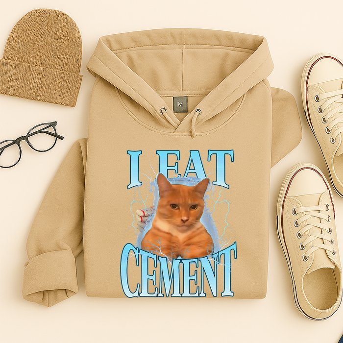 I Eat Cement Cursed Cat Funny Oddly Specific Dank Meme Hoodie