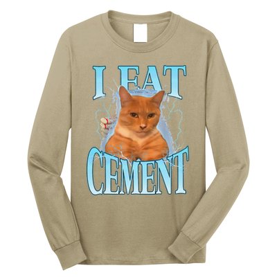 I Eat Cement Cursed Cat Funny Oddly Specific Dank Meme Long Sleeve Shirt