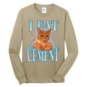 I Eat Cement Cursed Cat Funny Oddly Specific Dank Meme Tall Long Sleeve T-Shirt