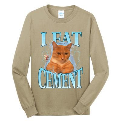 I Eat Cement Cursed Cat Funny Oddly Specific Dank Meme Tall Long Sleeve T-Shirt