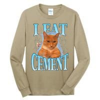 I Eat Cement Cursed Cat Funny Oddly Specific Dank Meme Tall Long Sleeve T-Shirt