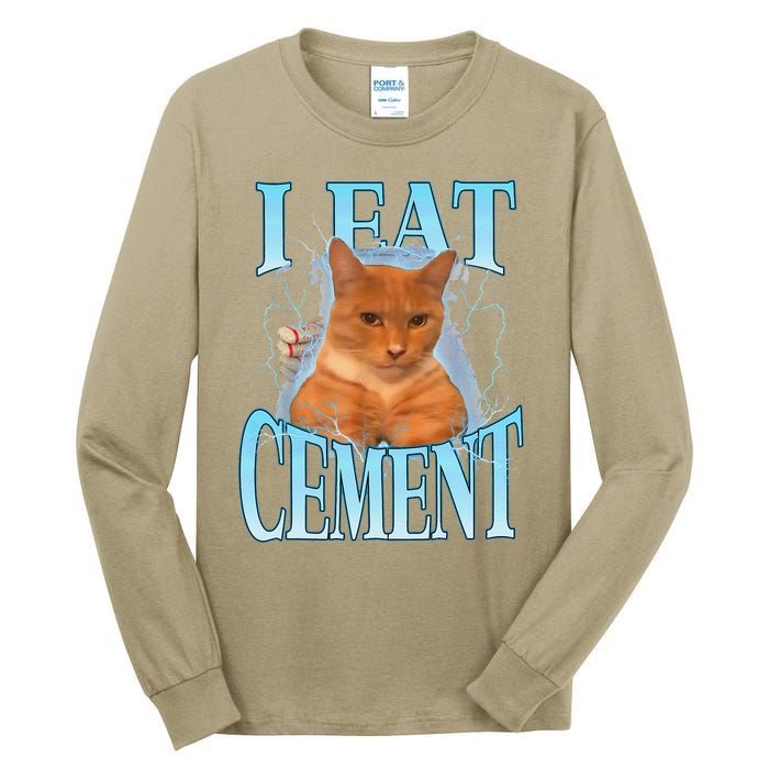 I Eat Cement Cursed Cat Funny Oddly Specific Dank Meme Tall Long Sleeve T-Shirt