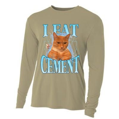 I Eat Cement Cursed Cat Funny Oddly Specific Dank Meme Cooling Performance Long Sleeve Crew