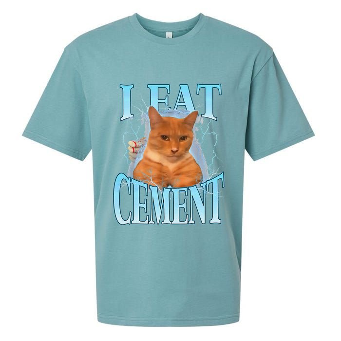 I Eat Cement Cursed Cat Funny Oddly Specific Dank Meme Sueded Cloud Jersey T-Shirt