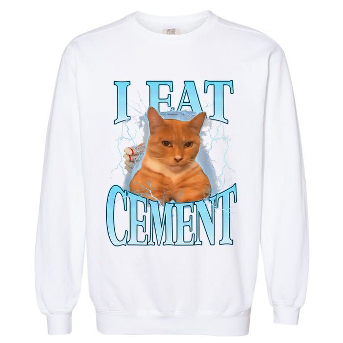 I Eat Cement Cursed Cat Funny Oddly Specific Dank Meme Garment-Dyed Sweatshirt