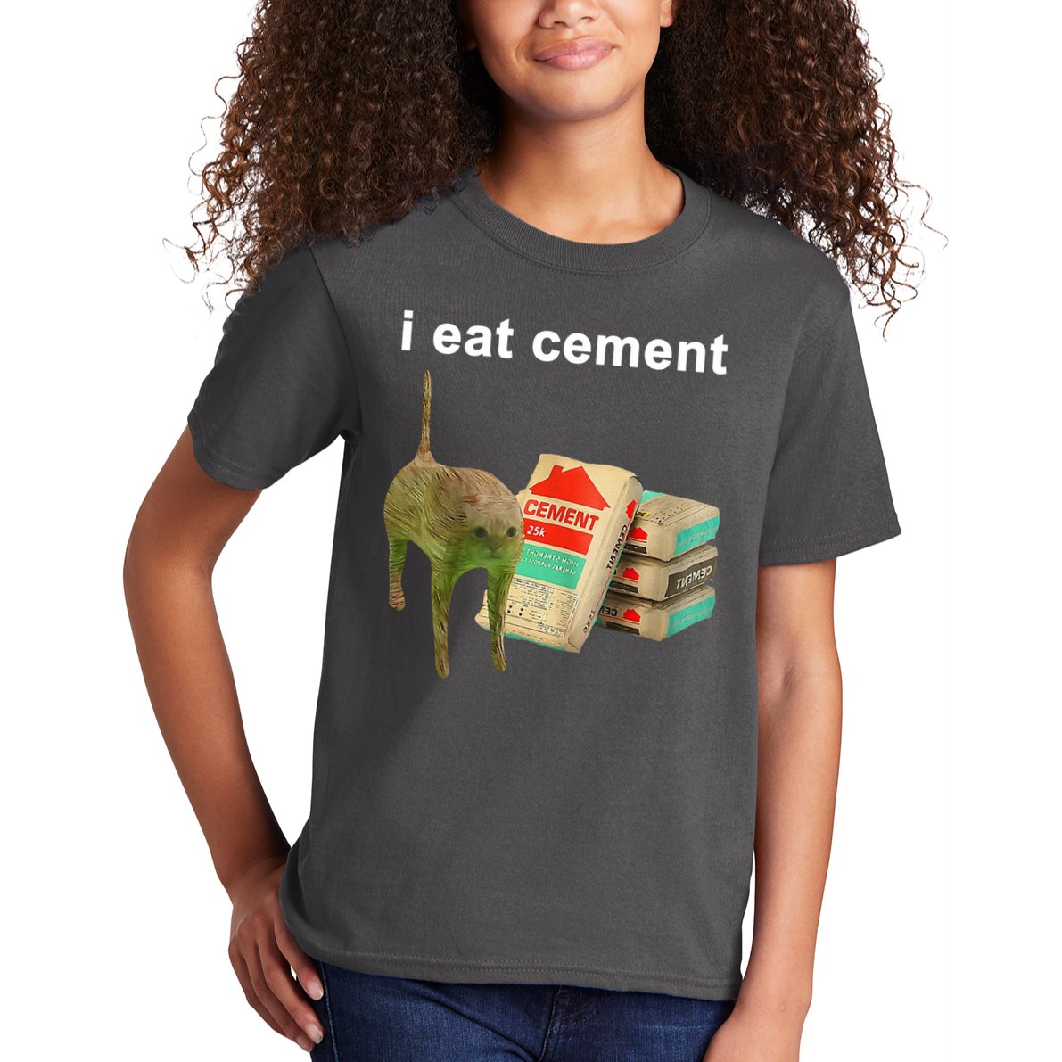 I Eat Cement Cursed Cat Oddly Specific Kids T-Shirt