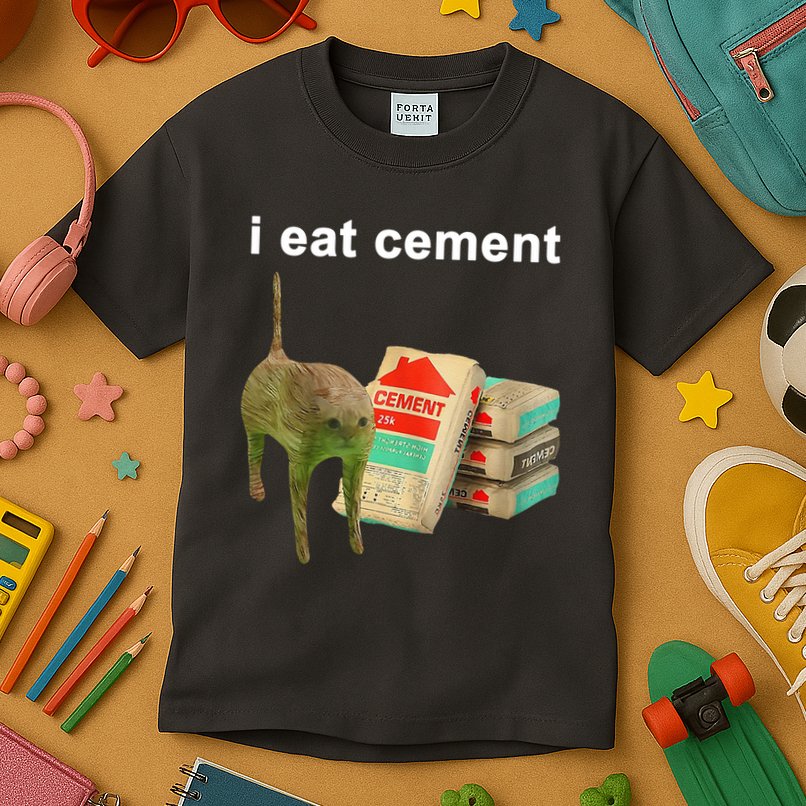 I Eat Cement Cursed Cat Oddly Specific Kids T-Shirt