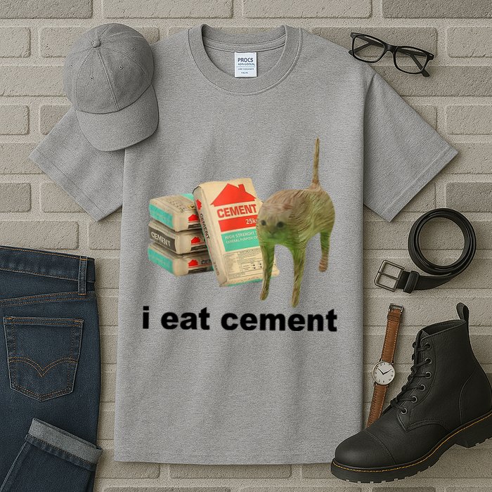I Eat Cement Cursed Cat Funny Tall T-Shirt
