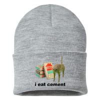 I Eat Cement Cursed Cat Funny Sustainable Knit Beanie