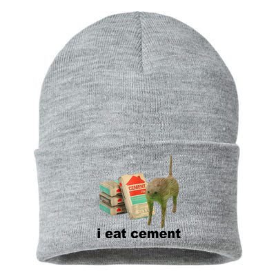 I Eat Cement Cursed Cat Funny Sustainable Knit Beanie