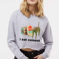 I Eat Cement Cursed Cat Funny Cropped Pullover Crew
