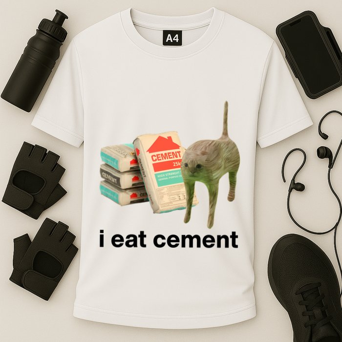 I Eat Cement Cursed Cat Funny Cooling Performance Crew T-Shirt