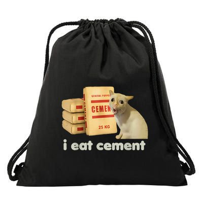 I Eat Cement Cursed Cat Funny Oddly Specific Dank Meme Drawstring Bag