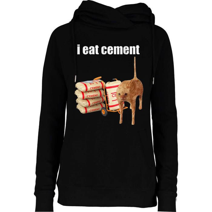 I Eat Cement Cursed Cat Funny Oddly Specific Meme Gift Womens Funnel Neck Pullover Hood