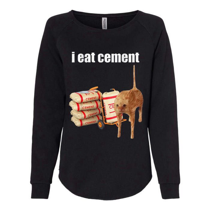 I Eat Cement Cursed Cat Funny Oddly Specific Meme Gift Womens California Wash Sweatshirt