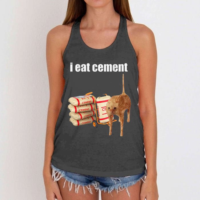 I Eat Cement Cursed Cat Funny Oddly Specific Meme Gift Women's Knotted Racerback Tank