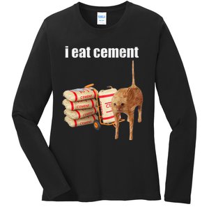 I Eat Cement Cursed Cat Funny Oddly Specific Meme Gift Ladies Long Sleeve Shirt