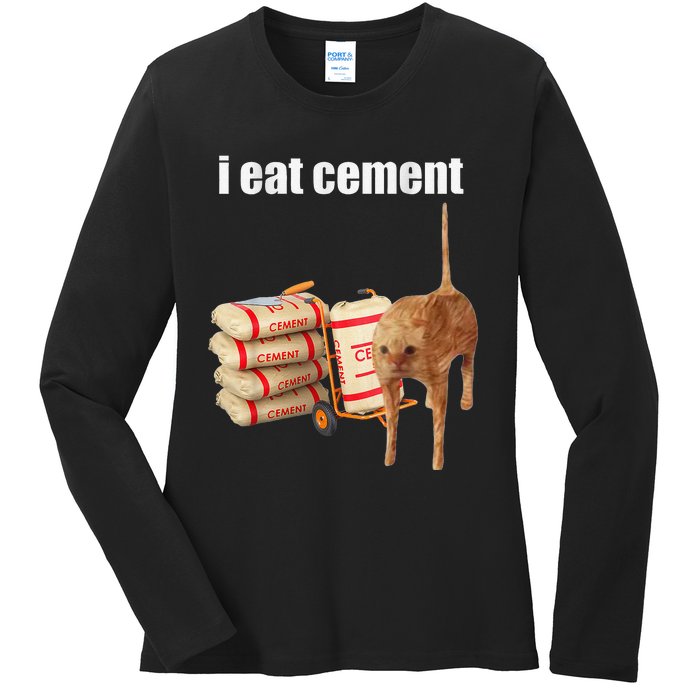 I Eat Cement Cursed Cat Funny Oddly Specific Meme Gift Ladies Long Sleeve Shirt