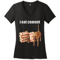 I Eat Cement Cursed Cat Funny Oddly Specific Meme Gift Women's V-Neck T-Shirt