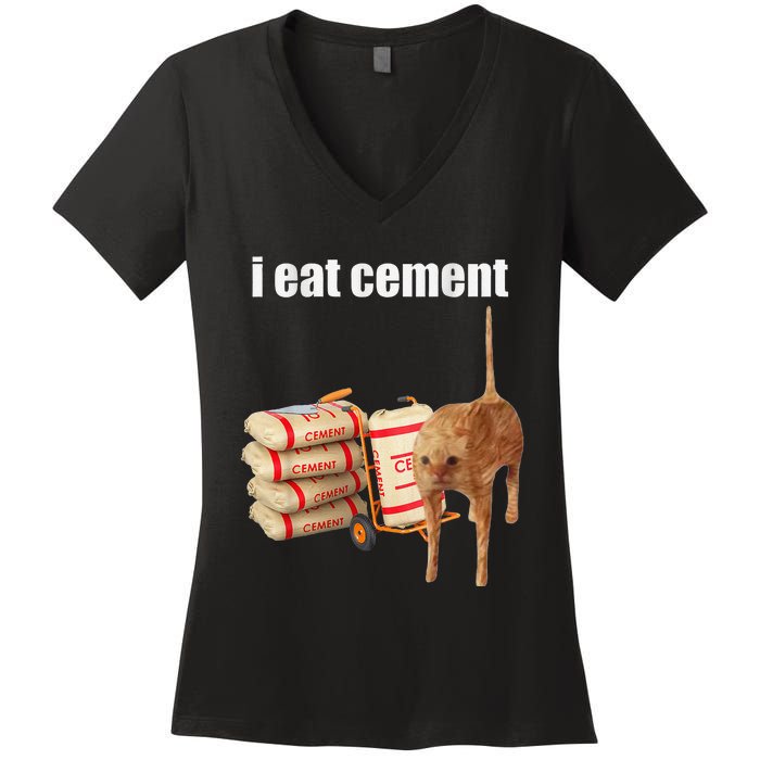 I Eat Cement Cursed Cat Funny Oddly Specific Meme Gift Women's V-Neck T-Shirt