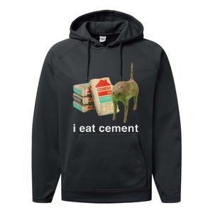 I Eat Cement Cursed Cat Funny Oddly Specific Dank Meme Performance Fleece Hoodie