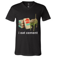 I Eat Cement Cursed Cat Funny Oddly Specific Dank Meme V-Neck T-Shirt