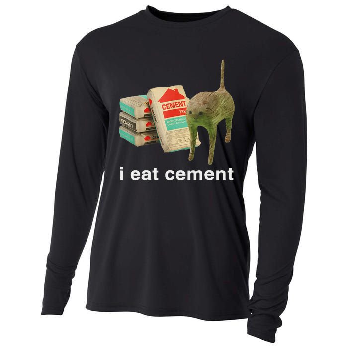 I Eat Cement Cursed Cat Funny Oddly Specific Dank Meme Cooling Performance Long Sleeve Crew