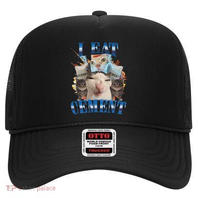 I Eat Cement Cursed Cat Funny Oddly Specific Dank Meme High Crown Mesh Back Trucker Hat