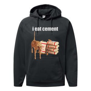 I Eat Cement Cursed Cat Funny Oddly Specific Dank Meme Performance Fleece Hoodie