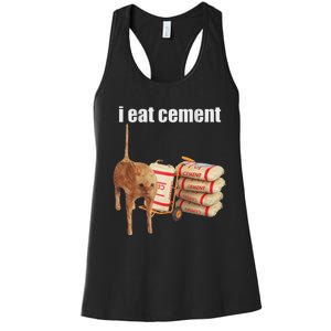 I Eat Cement Cursed Cat Funny Oddly Specific Dank Meme Women's Racerback Tank