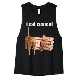 I Eat Cement Cursed Cat Funny Oddly Specific Dank Meme Women's Racerback Cropped Tank