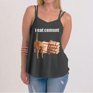 I Eat Cement Cursed Cat Funny Oddly Specific Dank Meme Women's Strappy Tank