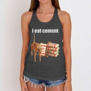 I Eat Cement Cursed Cat Funny Oddly Specific Dank Meme Women's Knotted Racerback Tank