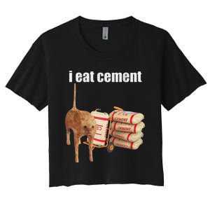 I Eat Cement Cursed Cat Funny Oddly Specific Dank Meme Women's Crop Top Tee