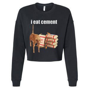 I Eat Cement Cursed Cat Funny Oddly Specific Dank Meme Cropped Pullover Crew