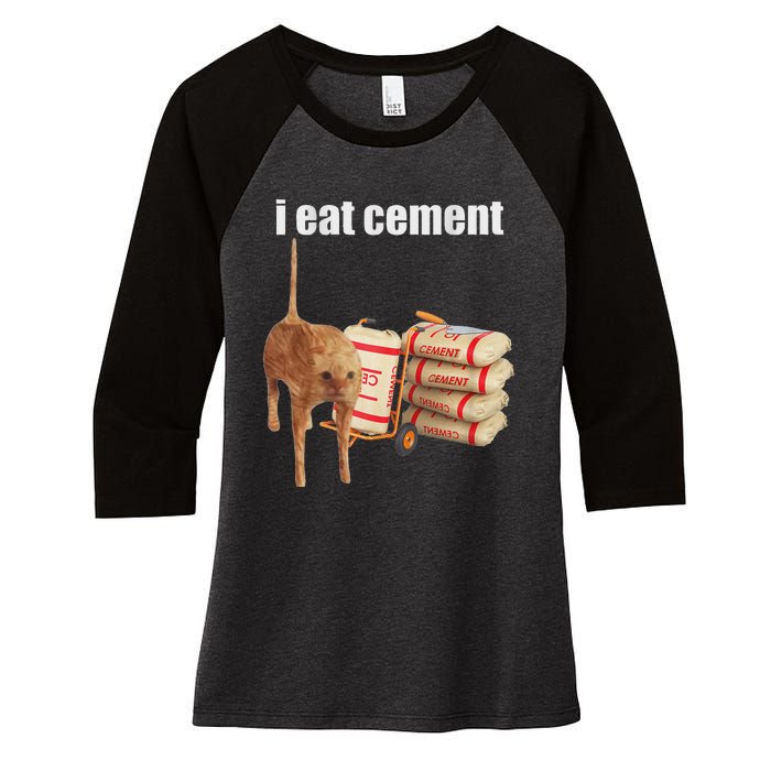 I Eat Cement Cursed Cat Funny Oddly Specific Dank Meme Women's Tri-Blend 3/4-Sleeve Raglan Shirt