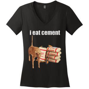 I Eat Cement Cursed Cat Funny Oddly Specific Dank Meme Women's V-Neck T-Shirt