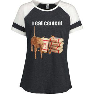 I Eat Cement Cursed Cat Funny Oddly Specific Dank Meme Enza Ladies Jersey Colorblock Tee