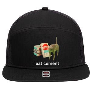 I Eat Cement Funny Meme Cat 7 Panel Mesh Trucker Snapback Hat