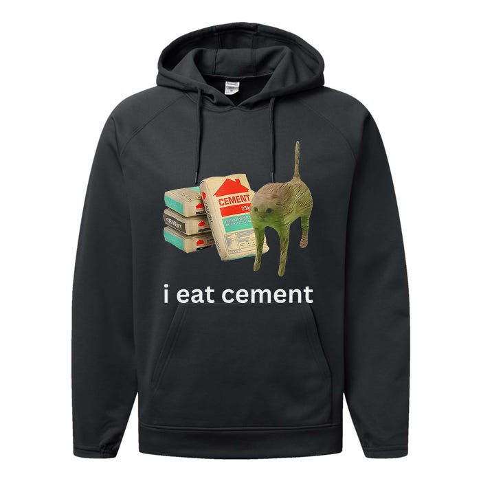 I Eat Cement Funny Meme Cat Performance Fleece Hoodie