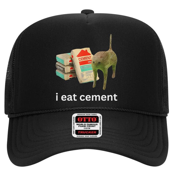 I Eat Cement Funny Meme Cat High Crown Mesh Back Trucker Hat