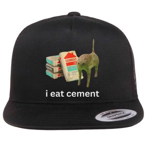 I Eat Cement Funny Meme Cat Flat Bill Trucker Hat