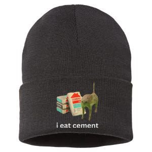 I Eat Cement Funny Meme Cat Sustainable Knit Beanie