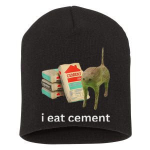 I Eat Cement Funny Meme Cat Short Acrylic Beanie