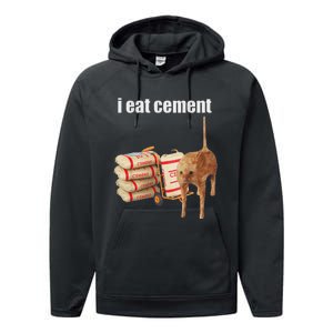 I Eat Cement Cursed Cat Funny Oddly Specific Meme Performance Fleece Hoodie